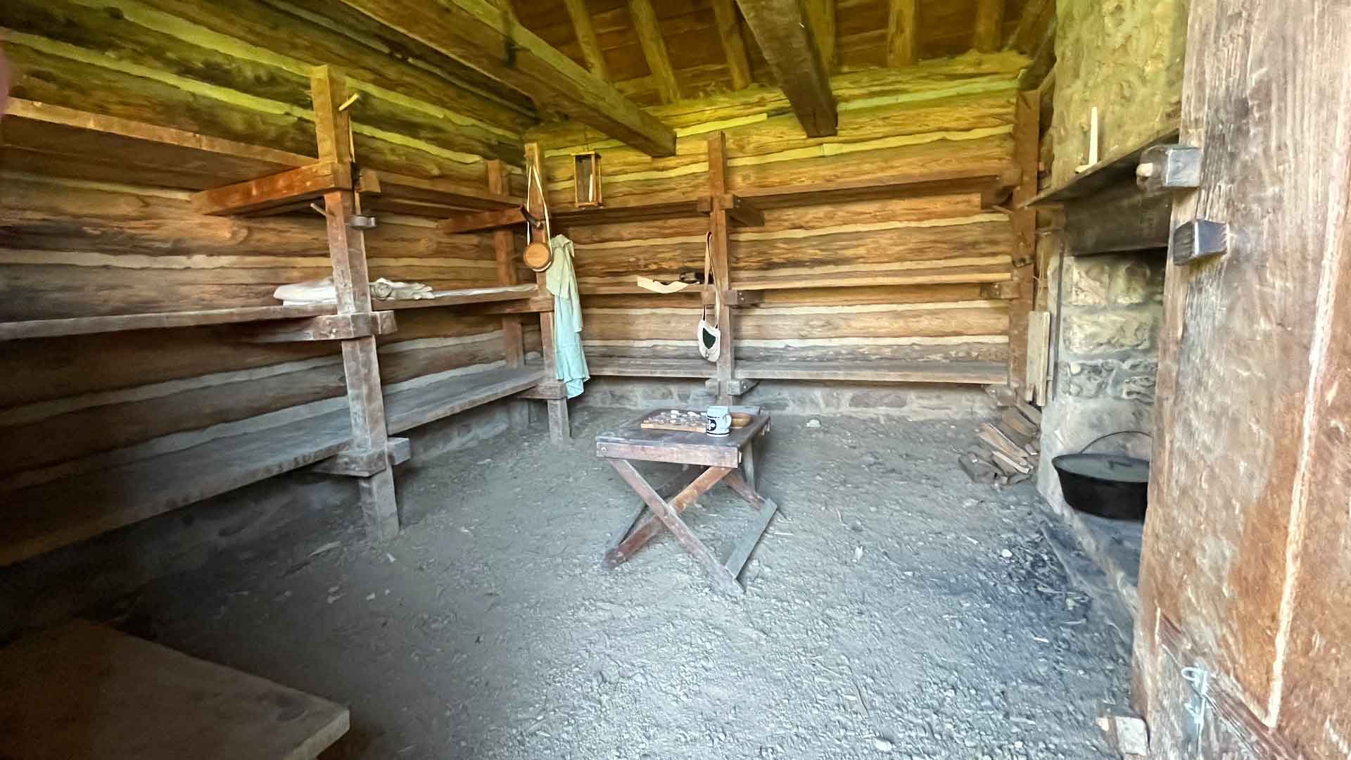 View inside one of the barracks in Fort Roberdeau