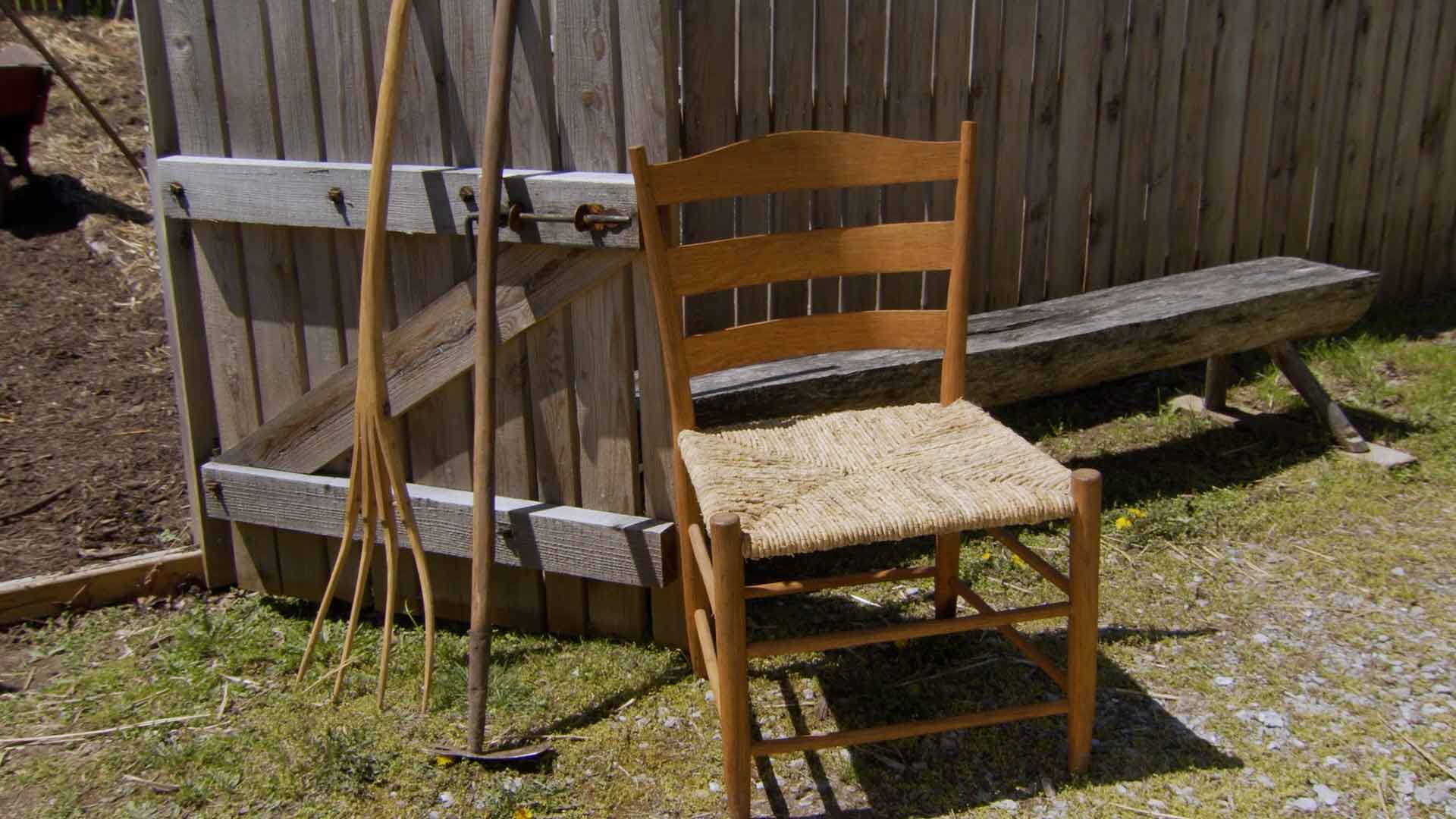 chair with a seat made of woven corn husks