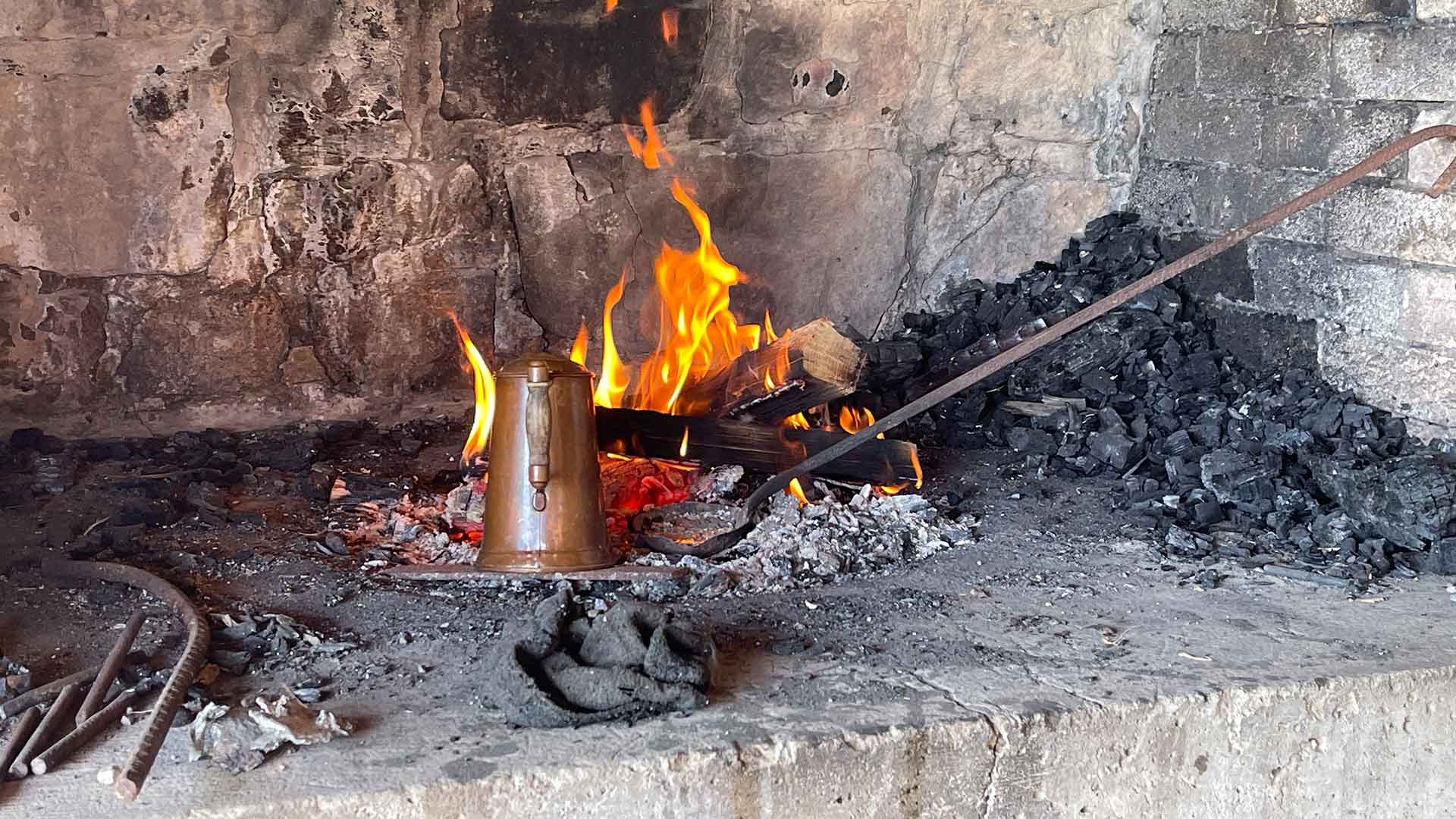 Fire in stone furnace