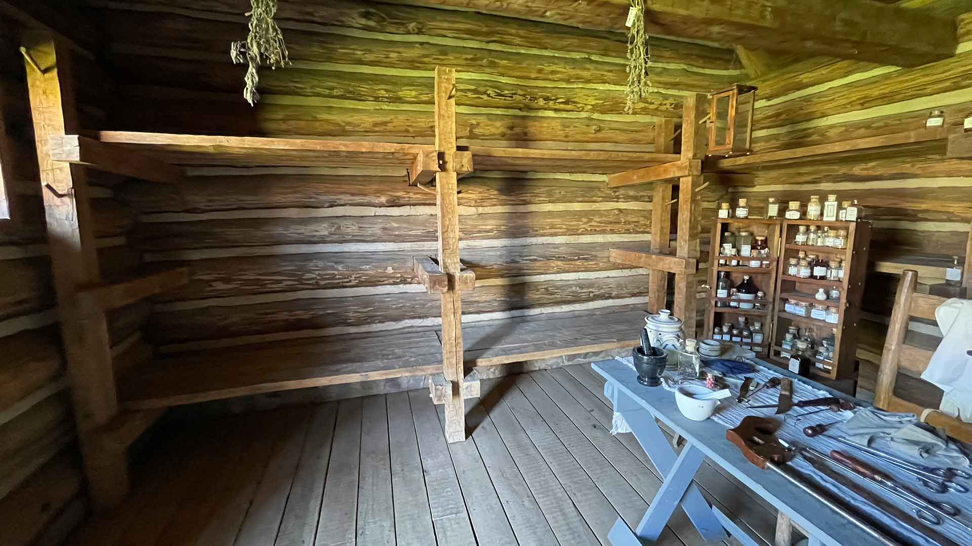 View inside the infirmary barracks at Fort Roberdeau