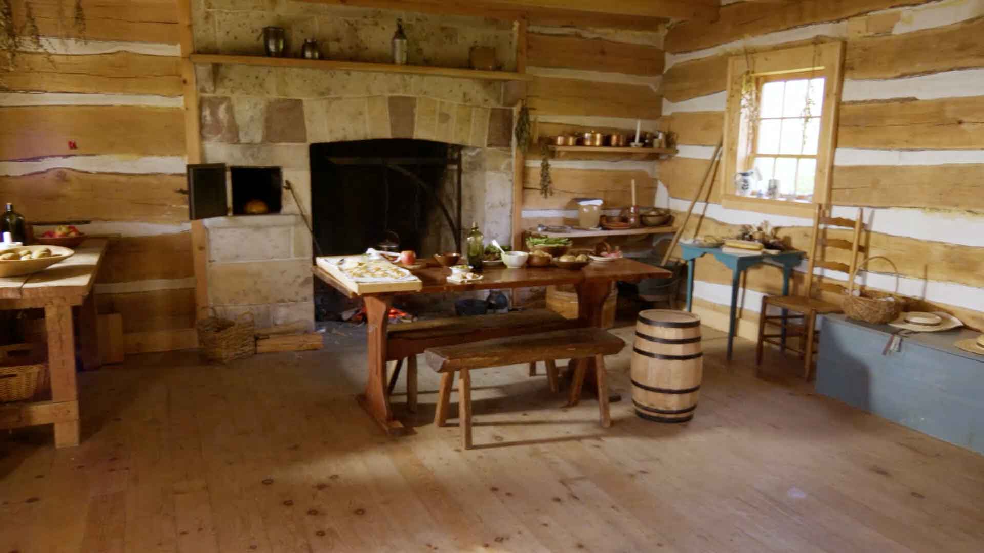 view inside the log house at Fort Roberdeau