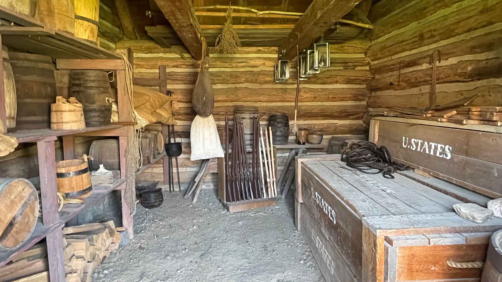view inside storehouse at Fort Roberdeau