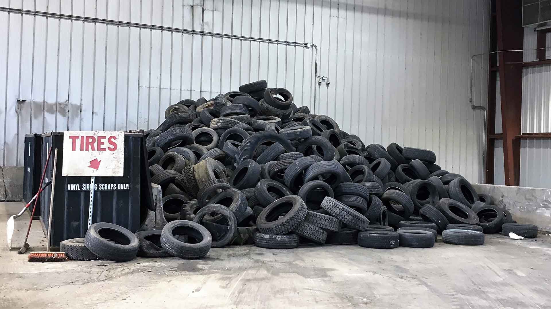 Pile of old tires to be recycled