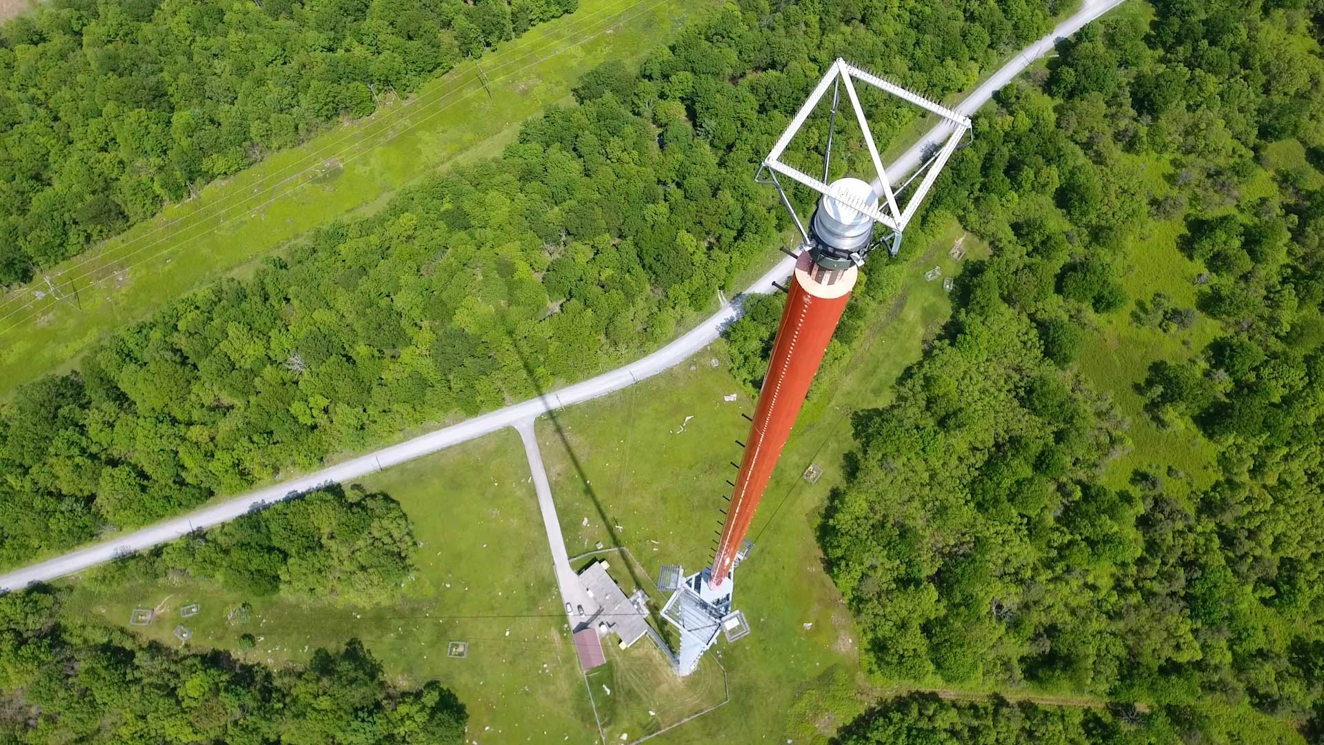 drone shot of WPSU clearfield transmitter tower