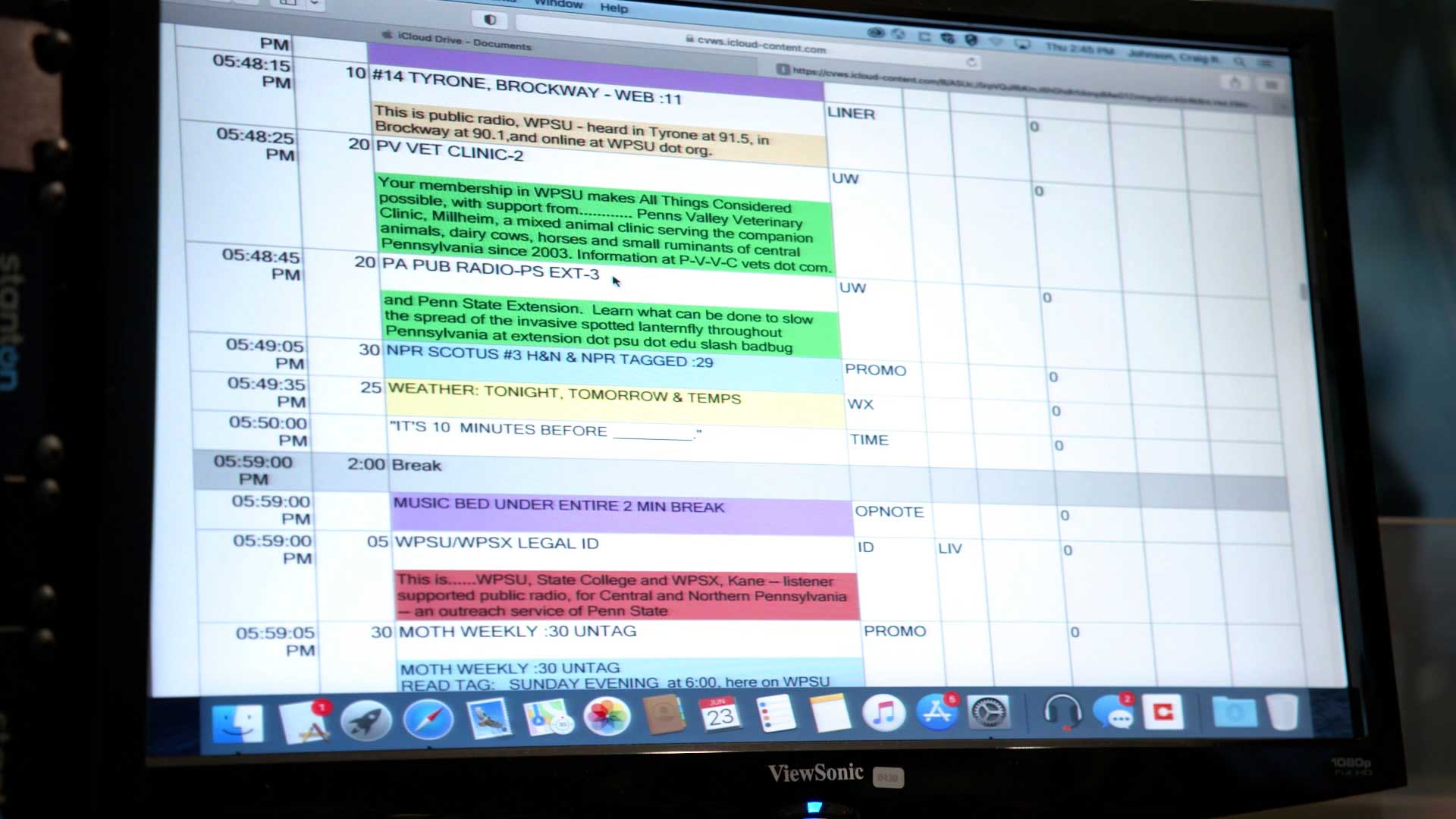photo of computer screen displaying schedule of radio programs