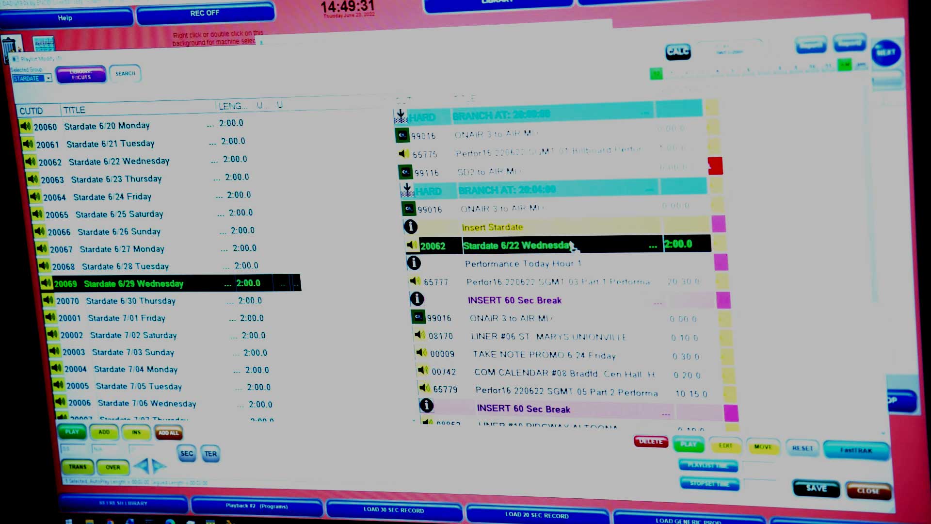 photo of computer screen displaying schedule of radio programs