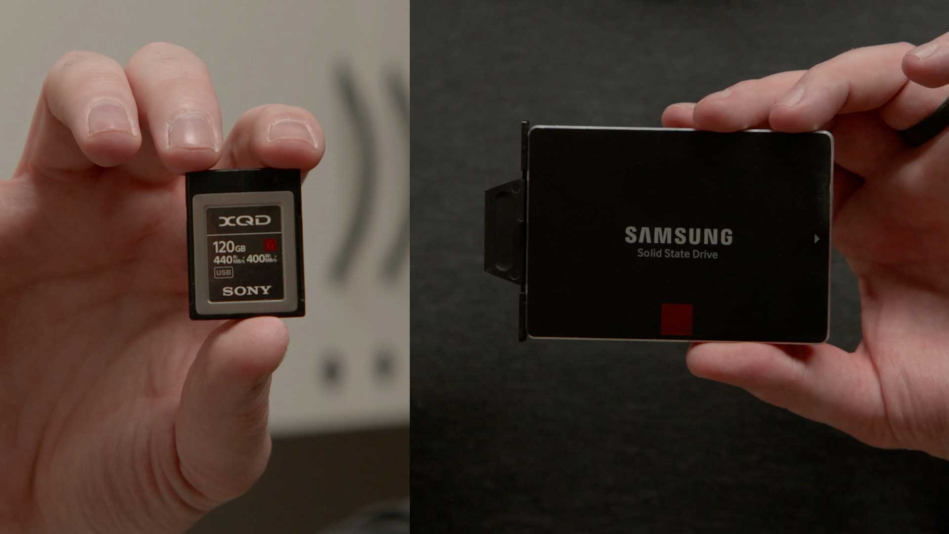 side by side photo of two different size media storage cards