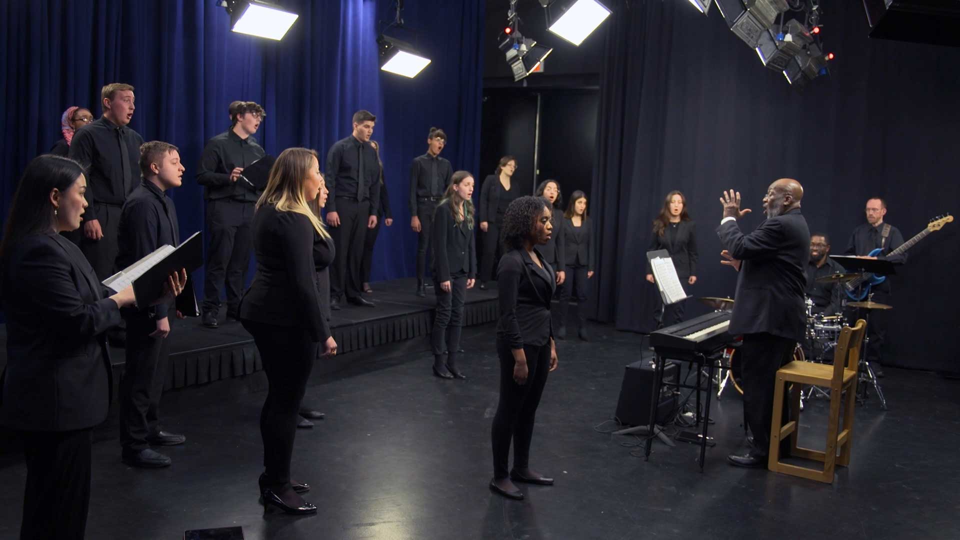 choir performing in a studio